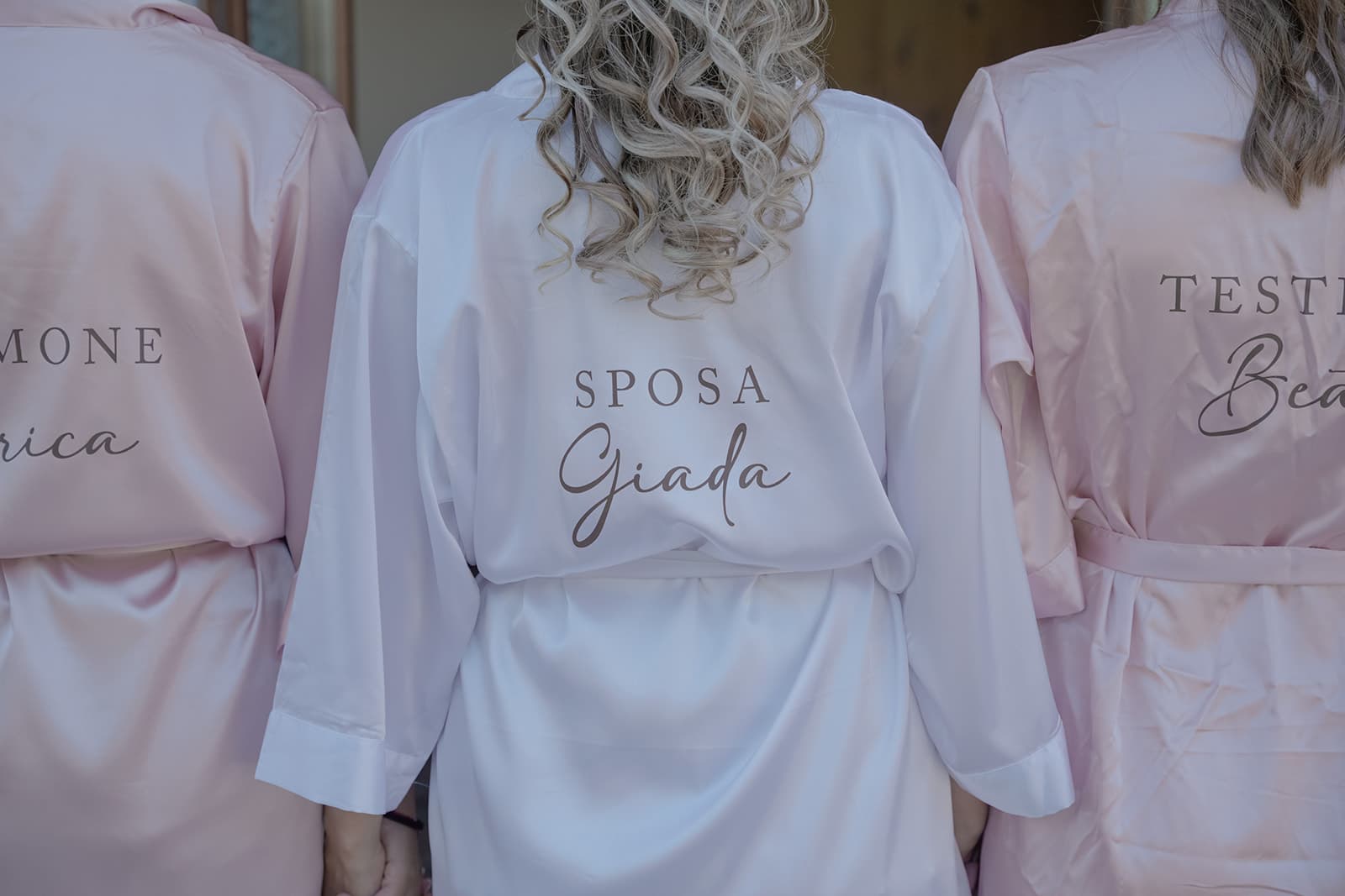 Bride and bridesmaids in their personalized robes